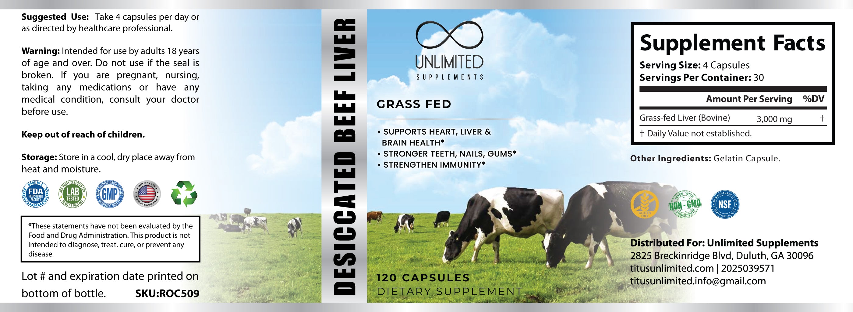 Grass Fed Beef Organ Complex or Beef Liver Capsules