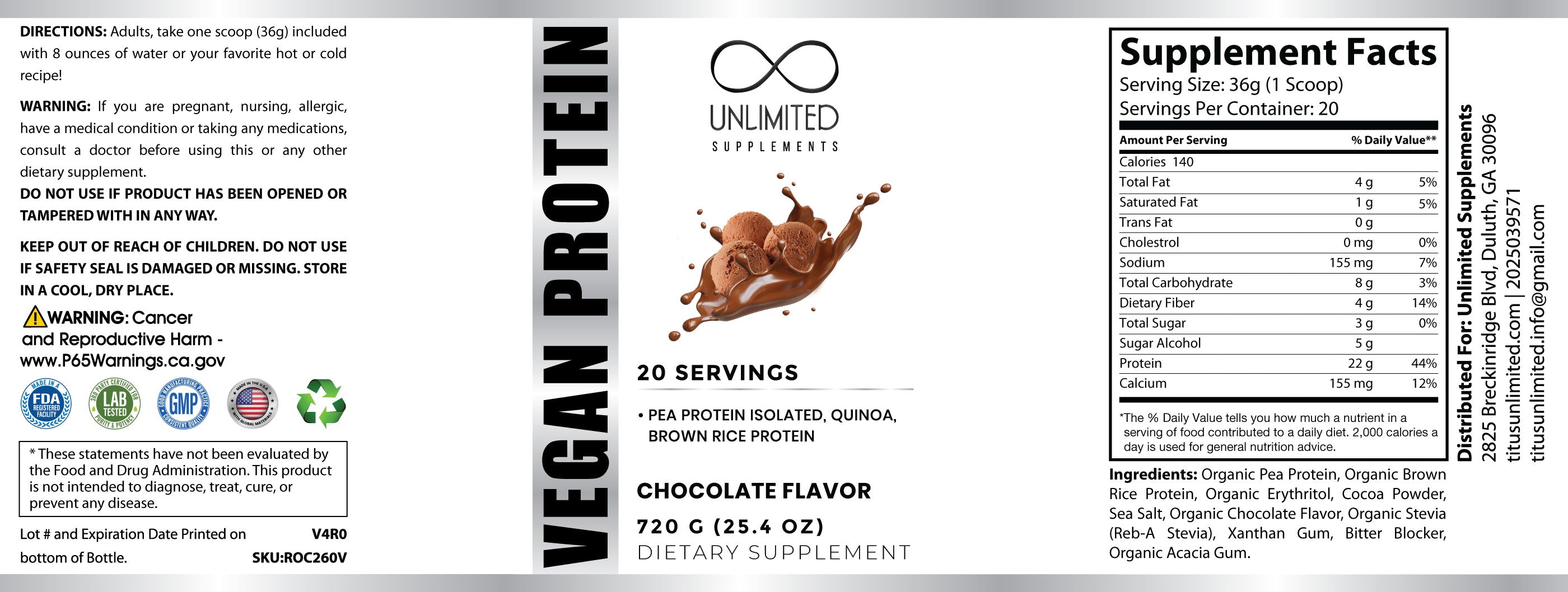 1.5lbs Vegan Protein (Chocolate or Vanilla)