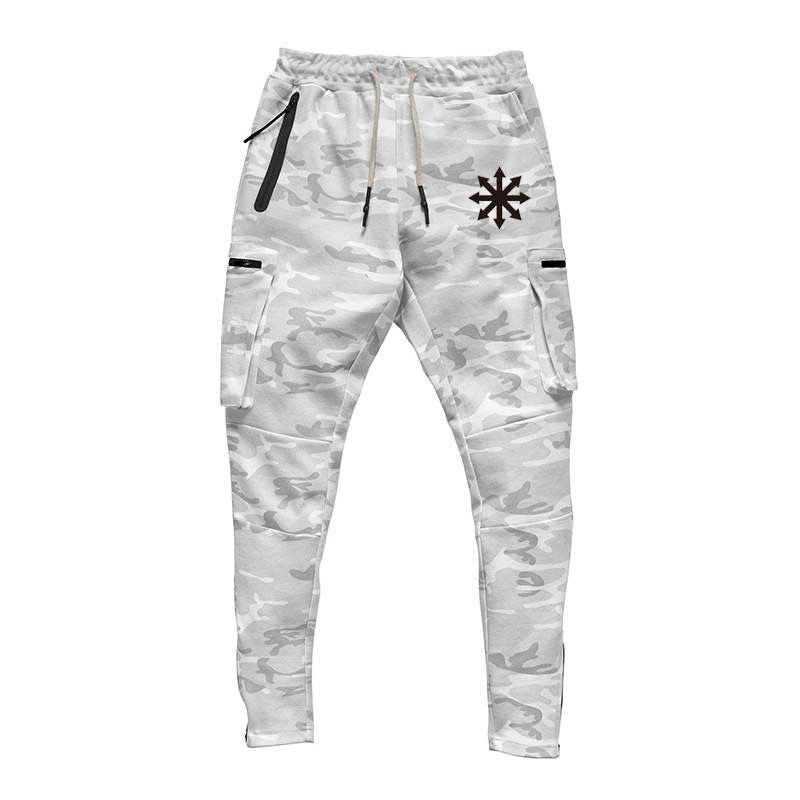 Camo workout pants with zipper pocket