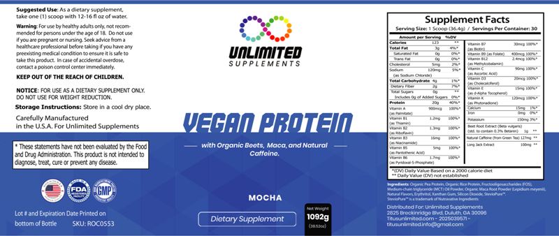 Vegan Protein – Organic Beets, Maca, and Natural Caffeine – (Mocha)